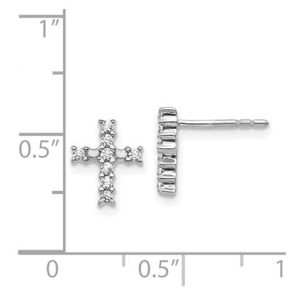 Solid 14k White Gold Polished Simulated CZ Cross Post Earrings