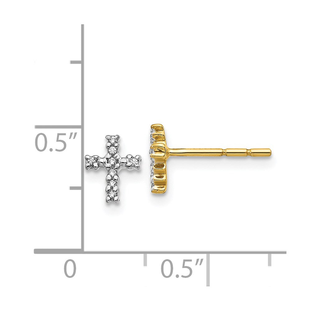 Solid 14k Yellow & Rhodium w/Rhodium Simulated CZ Cross Post Earrings