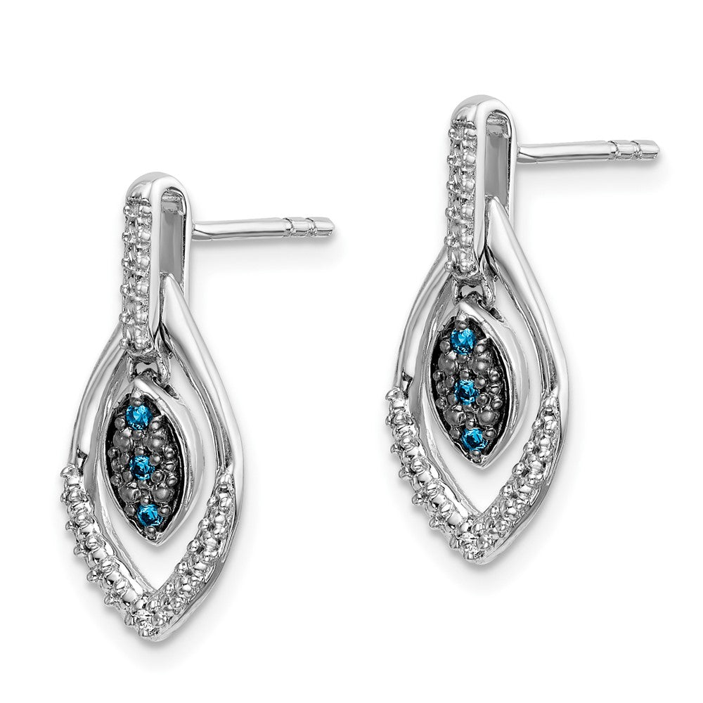14k White Gold Blue and White Real Diamond Dangle Post Earrings EM5578-005-WA