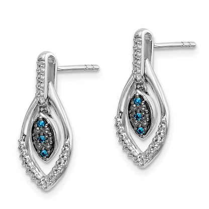 14k White Gold Blue and White Real Diamond Dangle Post Earrings EM5578-005-WA