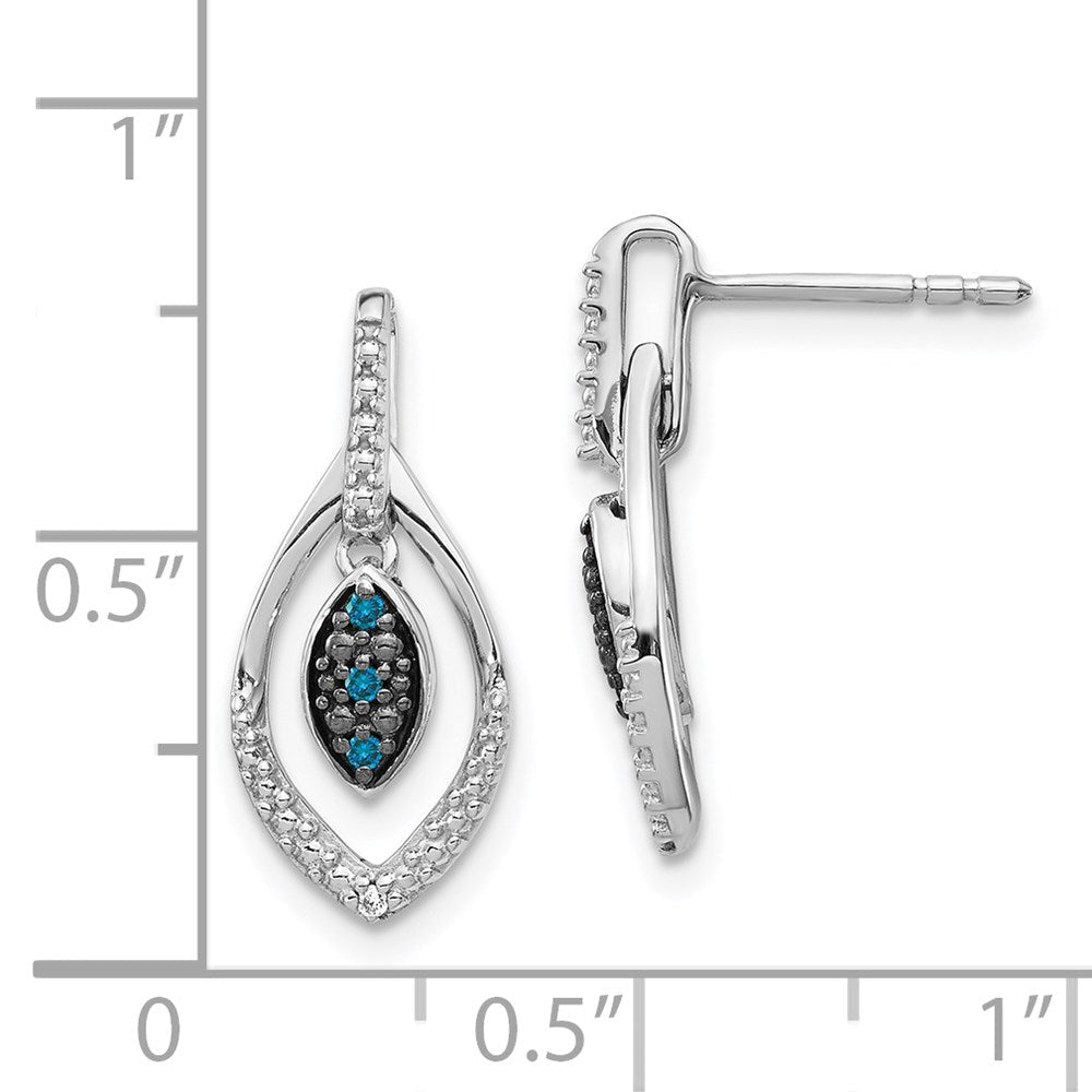 14k White Gold Blue and White Real Diamond Dangle Post Earrings EM5578-005-WA