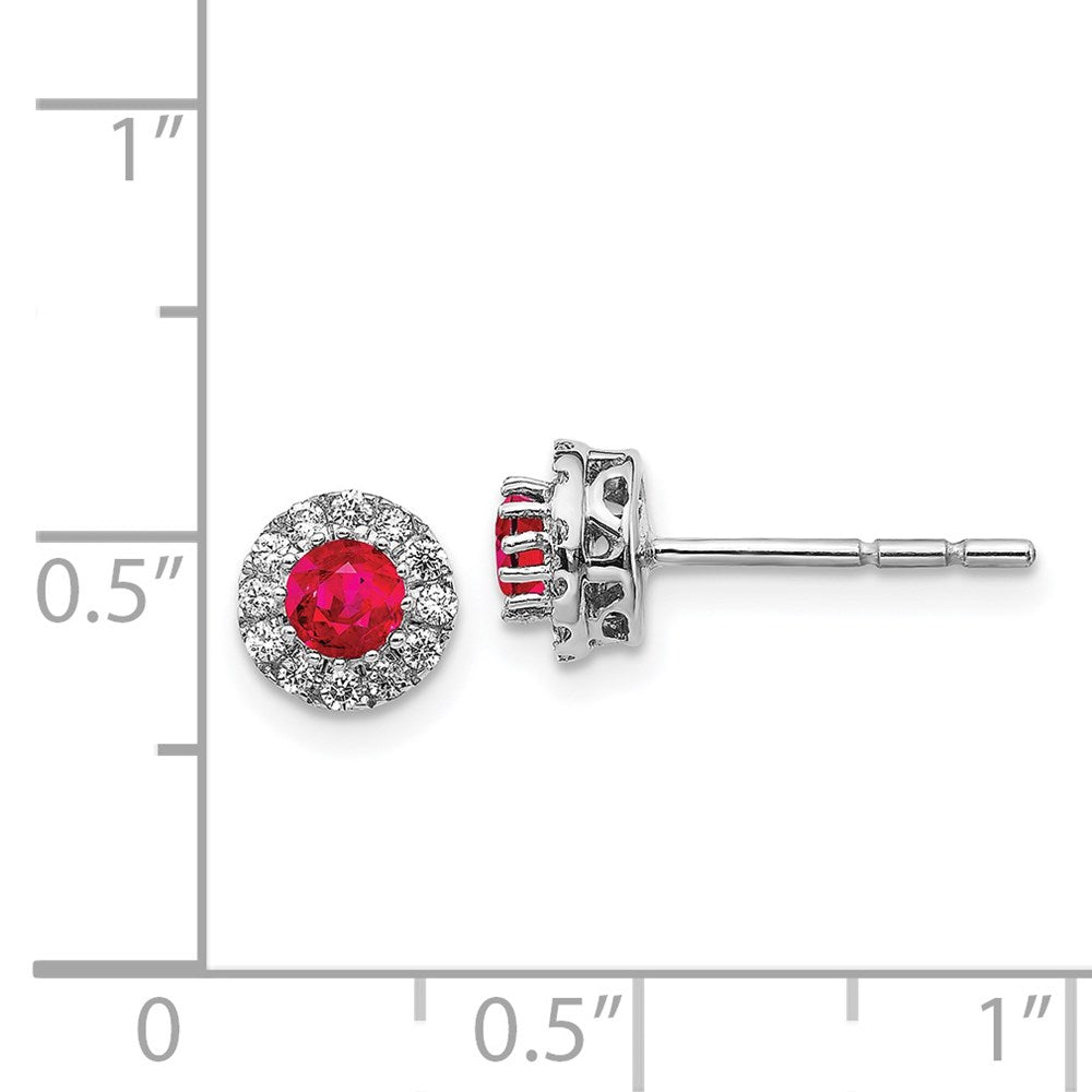 14k White Gold Real Diamond and Ruby Halo Post Earrings EM5588-RU-016-WA