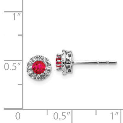 14k White Gold Real Diamond and Ruby Halo Post Earrings EM5588-RU-016-WA