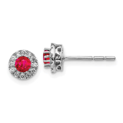 14k White Gold Real Diamond and Ruby Halo Post Earrings EM5588-RU-016-WA