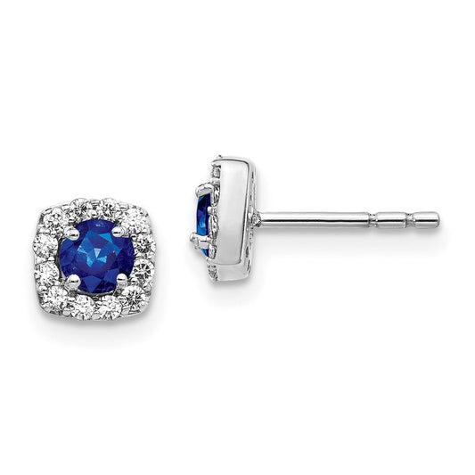 14k White Gold Real Diamond and Sapphire Square Halo Earrings EM5589-SA-020-WA