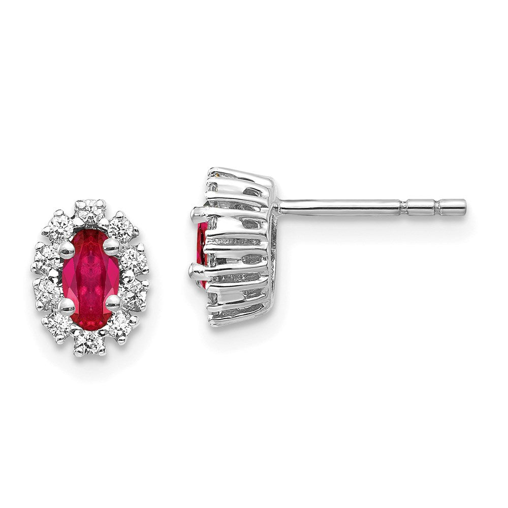 14k White Gold Real Diamond and Ruby Oval Halo Earrings EM5591-RU-020-WA