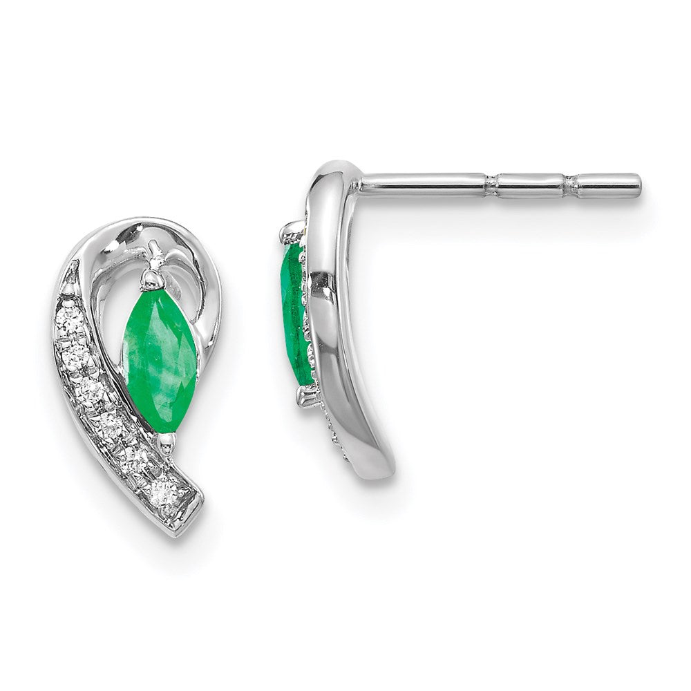 14k White Gold 1/20Ct Real Diamond and Emerald Earrings EM5592-EM-005-WA