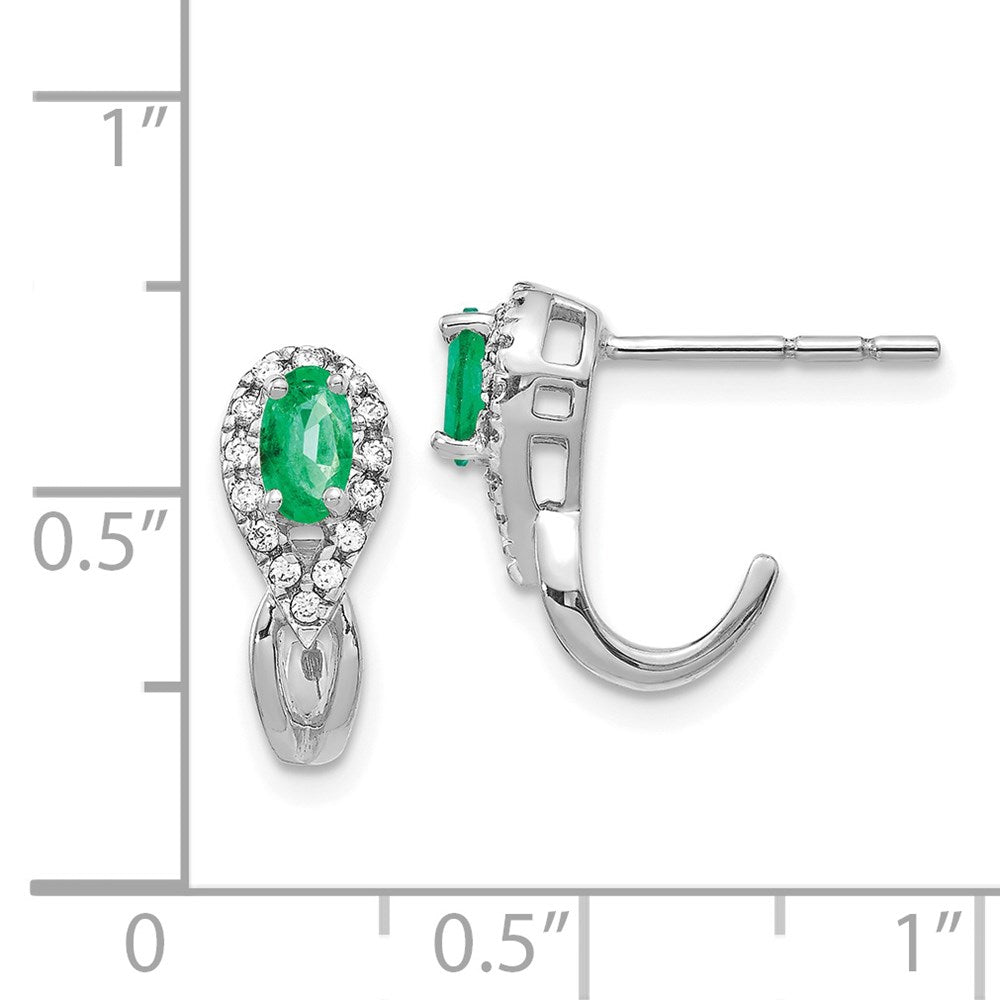 14k White Gold 1/8Ct Real Diamond and Emerald Earrings EM5593-EM-013-WA