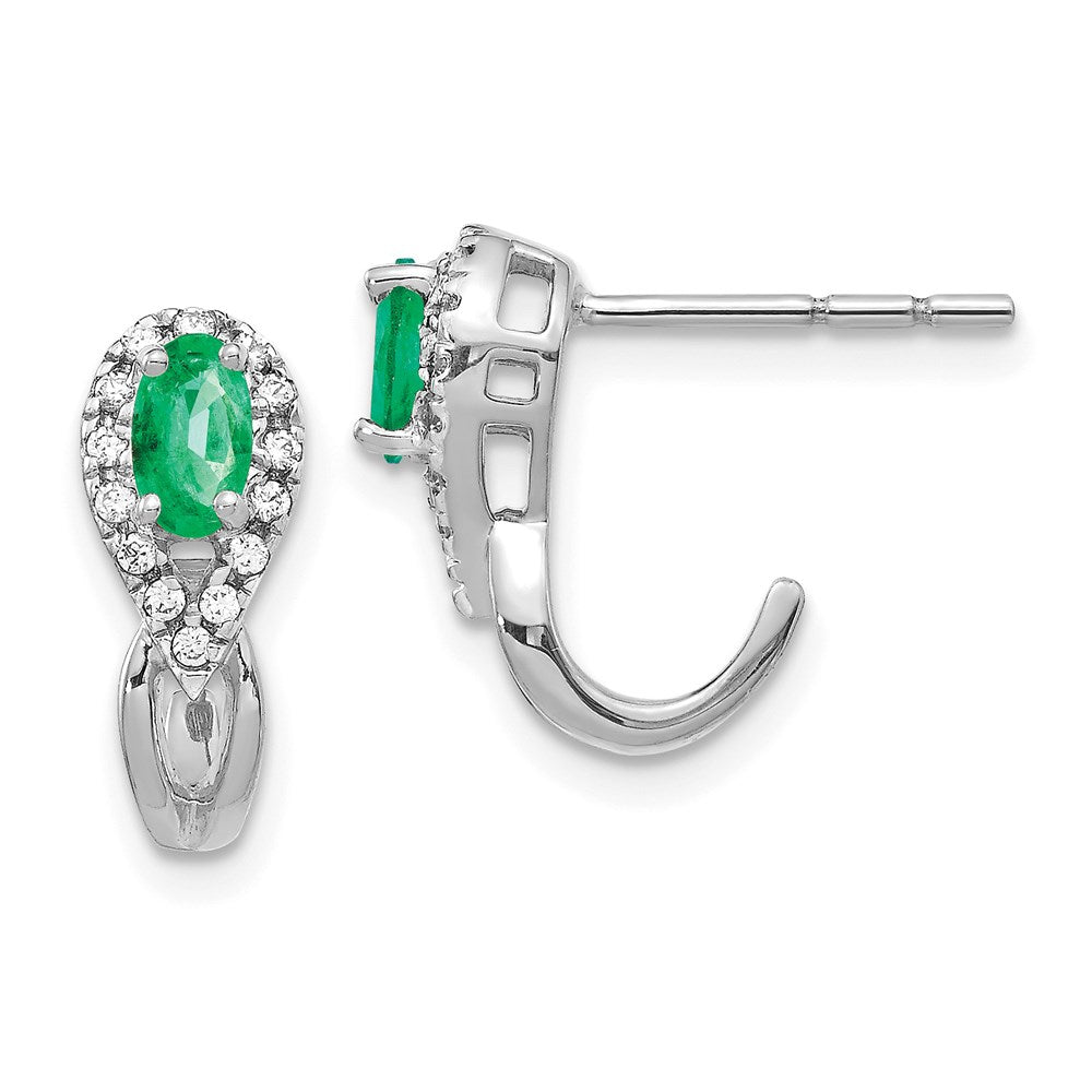 14k White Gold 1/8Ct Real Diamond and Emerald Earrings EM5593-EM-013-WA