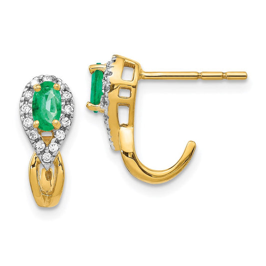 14k Yellow Gold 1/8Ct Real Diamond and Emerald Earrings EM5593-EM-013-YA