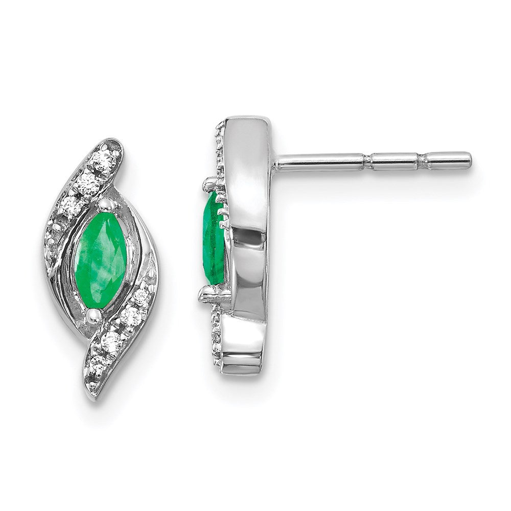 14k White Gold 1/15Ct Real Diamond and Emerald Earrings EM5594-EM-007-WA