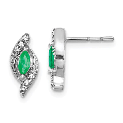 14k White Gold 1/15Ct Real Diamond and Emerald Earrings EM5594-EM-007-WA