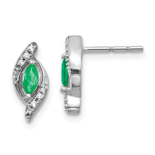 14k White Gold 1/15Ct Real Diamond and Emerald Earrings EM5594-EM-007-WA