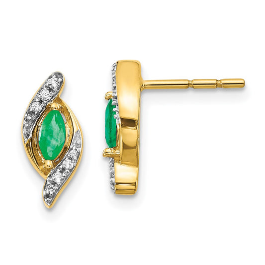 Solid 14k Yellow Gold 1/15Ct Simulated CZ and Emerald Earrings