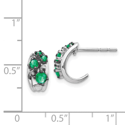 14k White Gold Real Diamond and Emerald Polished Post Hoop Earrings EM5595-EM-004-WA
