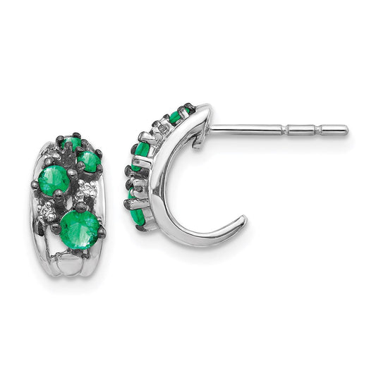 14k White Gold Real Diamond and Emerald Polished Post Hoop Earrings EM5595-EM-004-WA