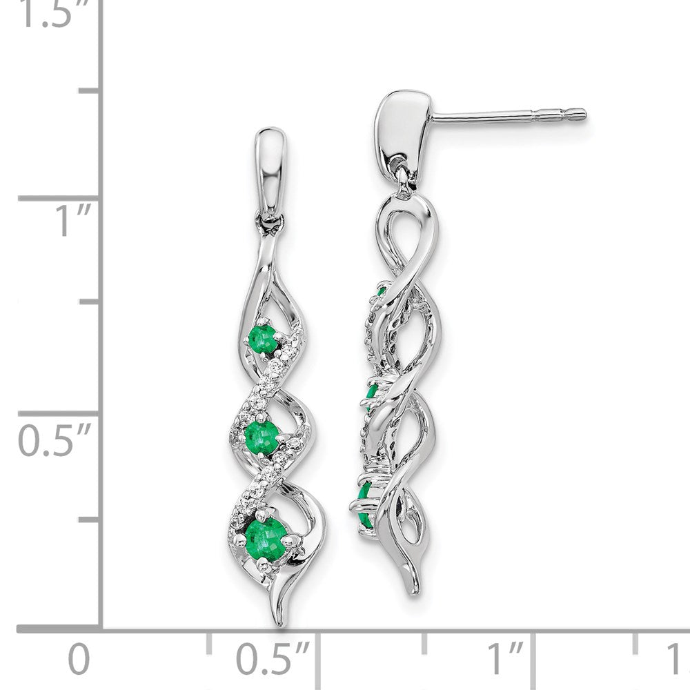14k White Gold Real Diamond and Emerald Post Dangle Earrings EM5599-EM-013-WA