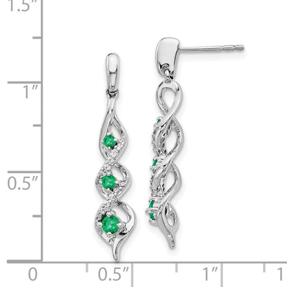 14k White Gold Real Diamond and Emerald Post Dangle Earrings EM5599-EM-013-WA
