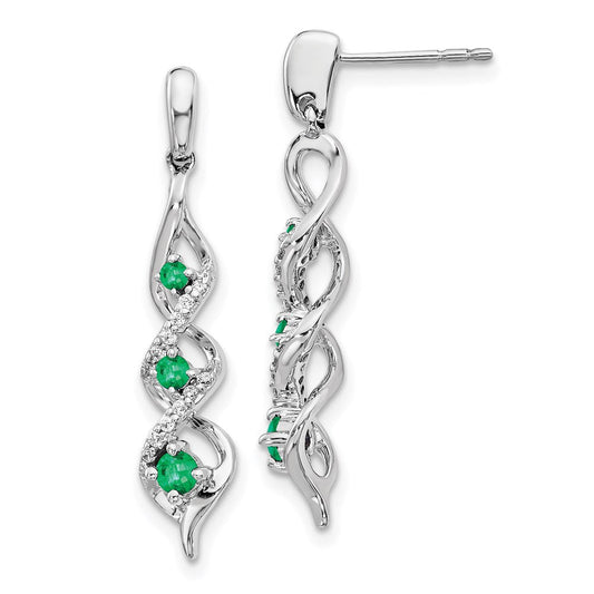14k White Gold Real Diamond and Emerald Post Dangle Earrings EM5599-EM-013-WA