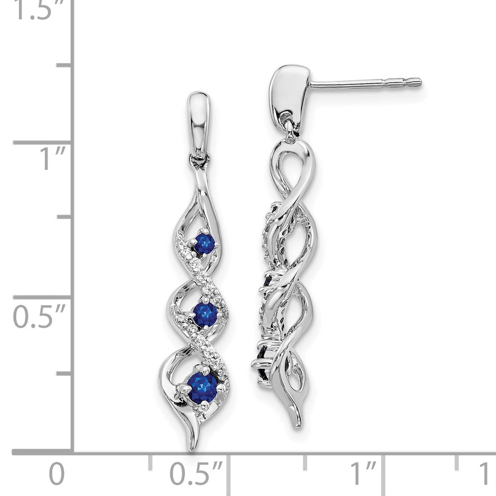 14k White Gold Real Diamond and Blue Sapphire Post Dangle Earrings EM5599-SA-013-WA