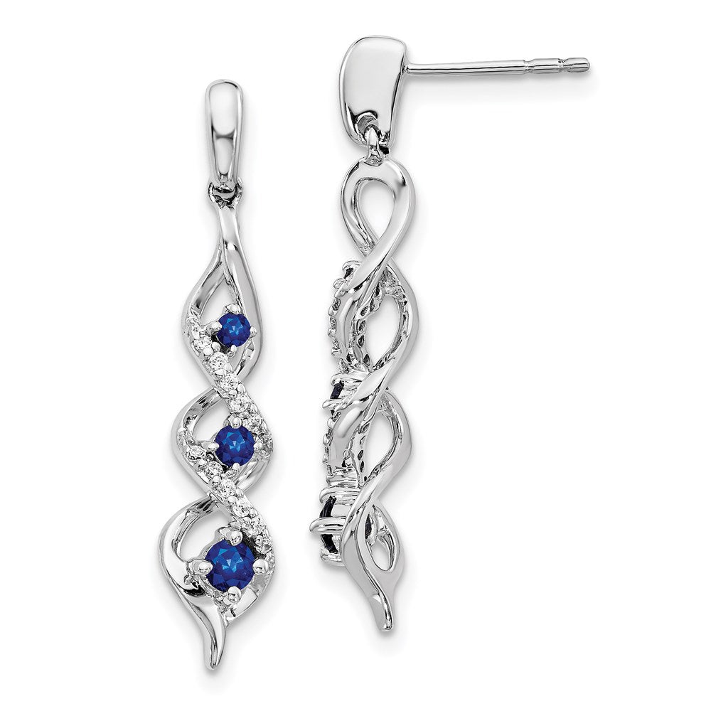 14k White Gold Real Diamond and Blue Sapphire Post Dangle Earrings EM5599-SA-013-WA
