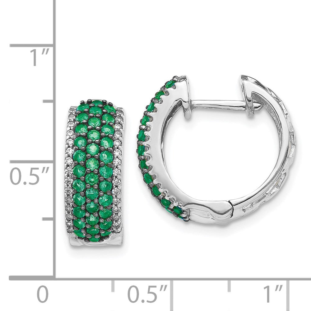 14k White Gold Real Diamond and Emerald Hinged Hoop Earrings EM5602-EM-025-WA