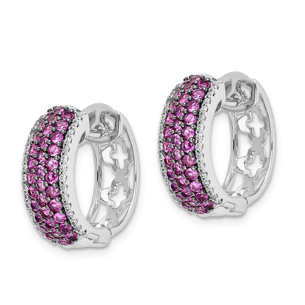 14k White Gold Real Diamond and Ruby Hinged Hoop Earrings EM5602-RU-025-WA