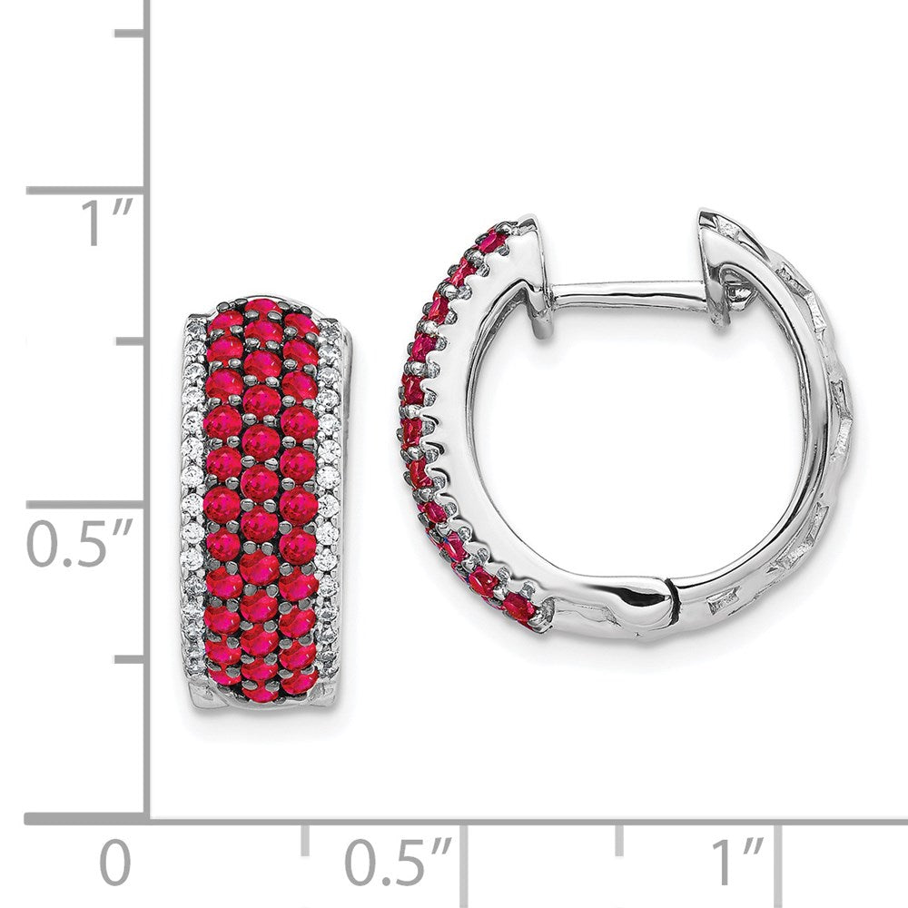 14k White Gold Real Diamond and Ruby Hinged Hoop Earrings EM5602-RU-025-WA