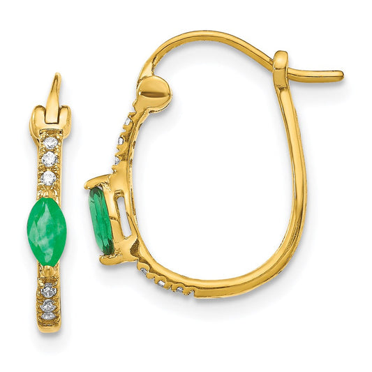 14k Yellow Gold 1/20ct Real Diamond and Emerald Hinged Hoop Earrings EM5603-EM-006-YA