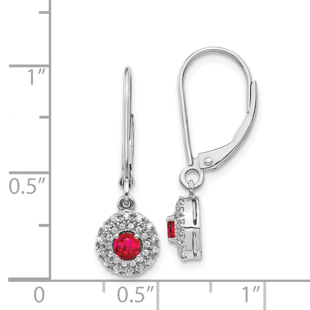 14k White Gold Real Diamond Halo Ruby Leverback Dangle Earrings EM5605-RU-020-WA