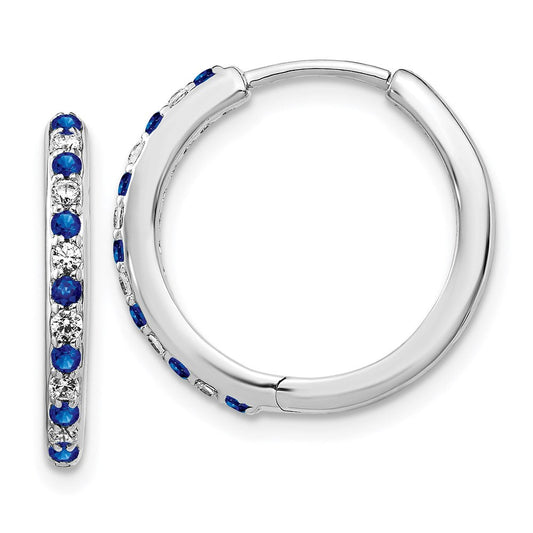 14k White Gold Real Diamond and Sapphire Hinged Hoop Earrings EM5607-SA-020-WA