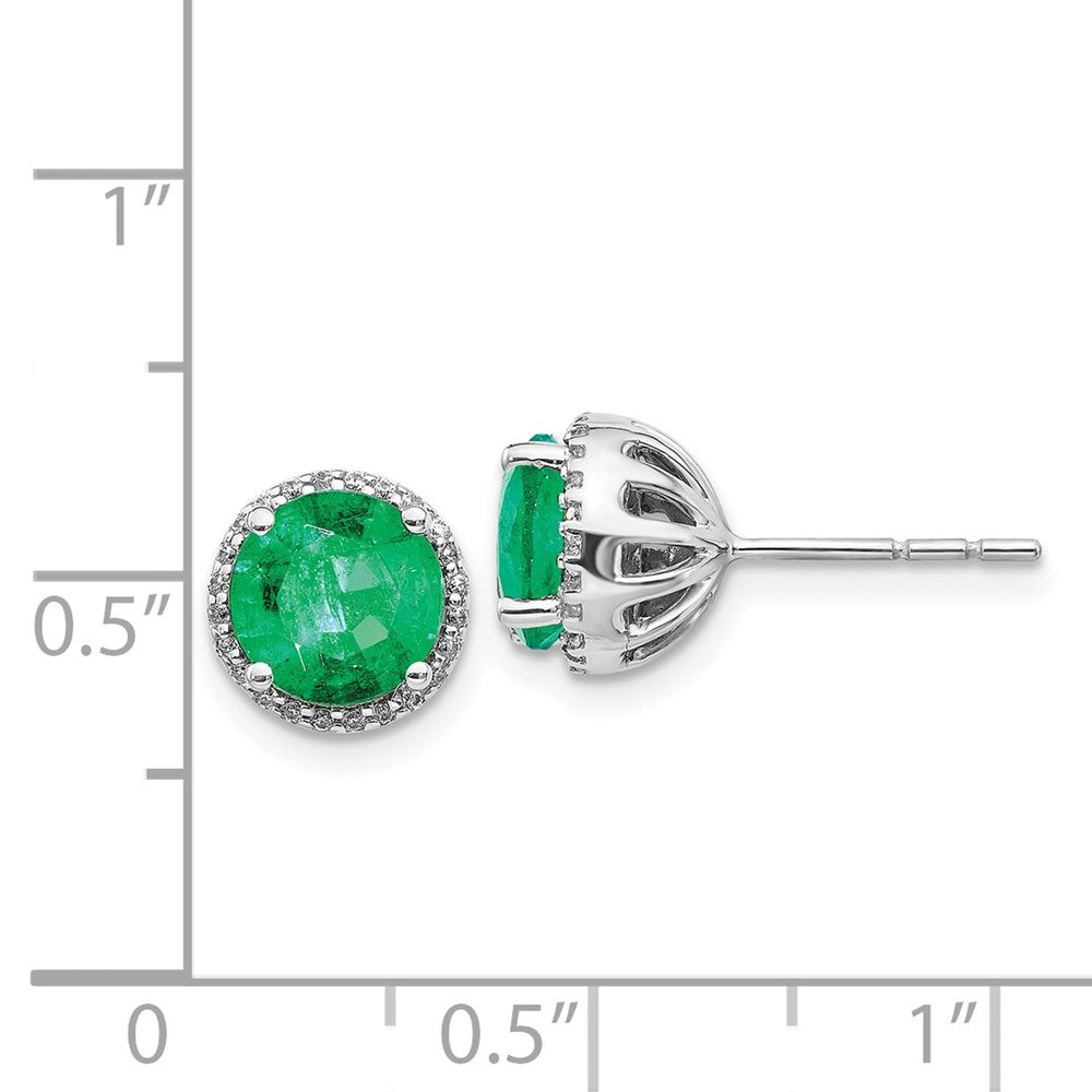 14k White Gold Real Diamond and Emerald Post Earrings EM5608-EM-013-WA