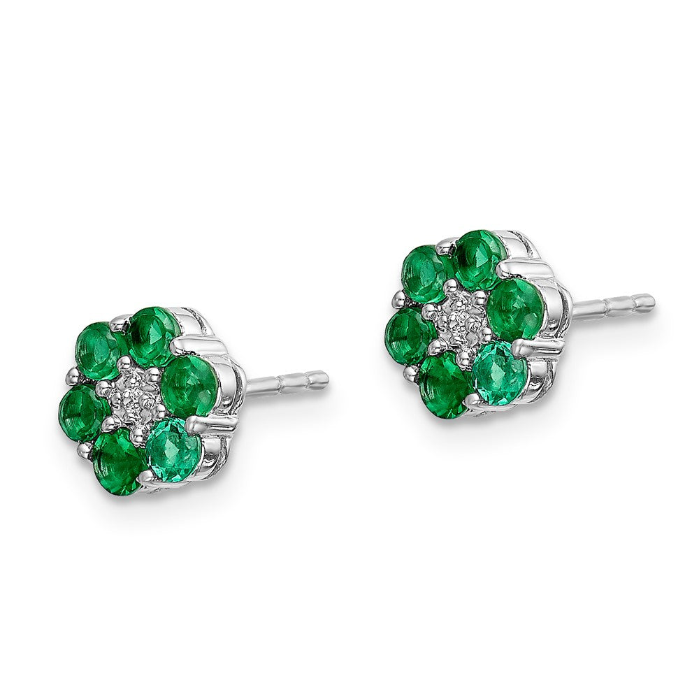 14k White Gold Polished Emerald and Real Diamond Post Earrings EM5609-EM-001-WA