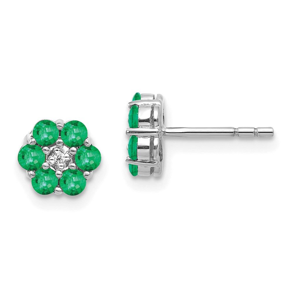 14k White Gold Polished Emerald and Real Diamond Post Earrings EM5609-EM-001-WA