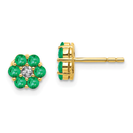 Solid 14k Yellow & Rhodium and Simulated Emerald CZ Post Earrings