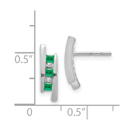 14k White Gold Real Diamond and Emerald Earrings EM5614-EM-002-WA