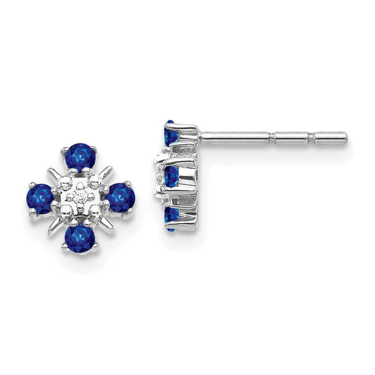 14k White Gold Blue Sapphire and Real Diamond Post Earrings EM5616-SA-001-WA