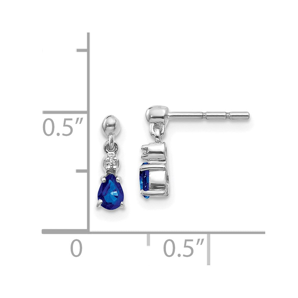 14k White Gold Blue Sapphire and Real Diamond Dangle Post Earrings EM5617-SA-001-WA