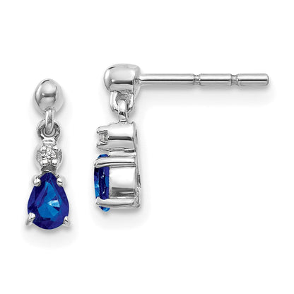 14k White Gold Blue Sapphire and Real Diamond Dangle Post Earrings EM5617-SA-001-WA