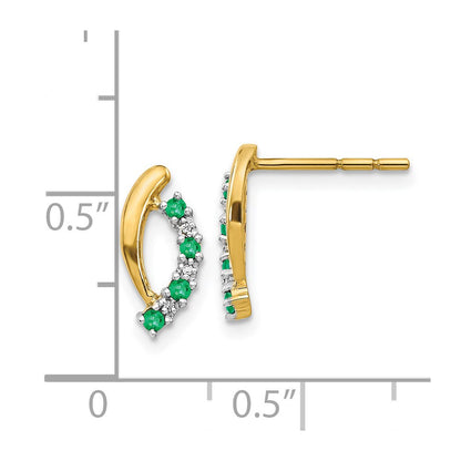 Solid 14k Yellow Gold Simulated CZ and Emerald Post Earrings