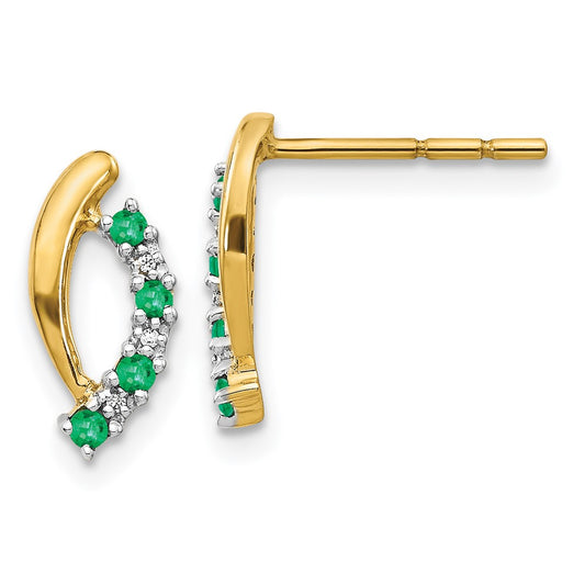 Solid 14k Yellow Gold Simulated CZ and Emerald Post Earrings