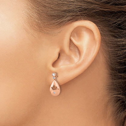 14k Rose Gold Real Diamond Teardrop w/flower Dangle Post Earrings EM6883-020-RA