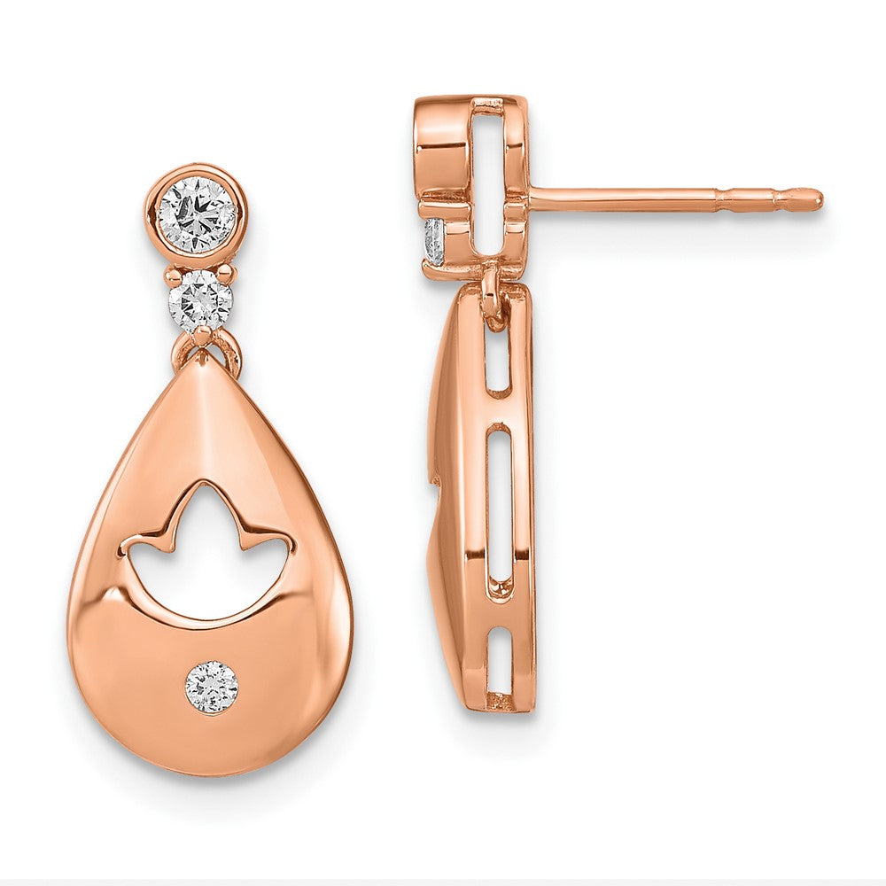 14k Rose Gold Real Diamond Teardrop w/flower Dangle Post Earrings EM6883-020-RA