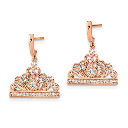 14k Rose Gold Polished Real Diamond Tiara Dangle Post Earrings EM6894-033-RA