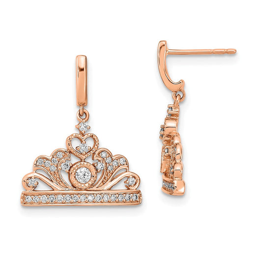 14k Rose Gold Polished Real Diamond Tiara Dangle Post Earrings EM6894-033-RA