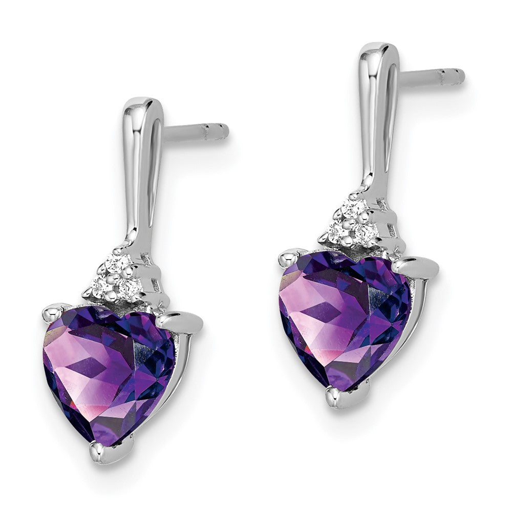 14k White Gold Amethyst and Real Diamond Heart Earrings EM7029-AM-003-WA