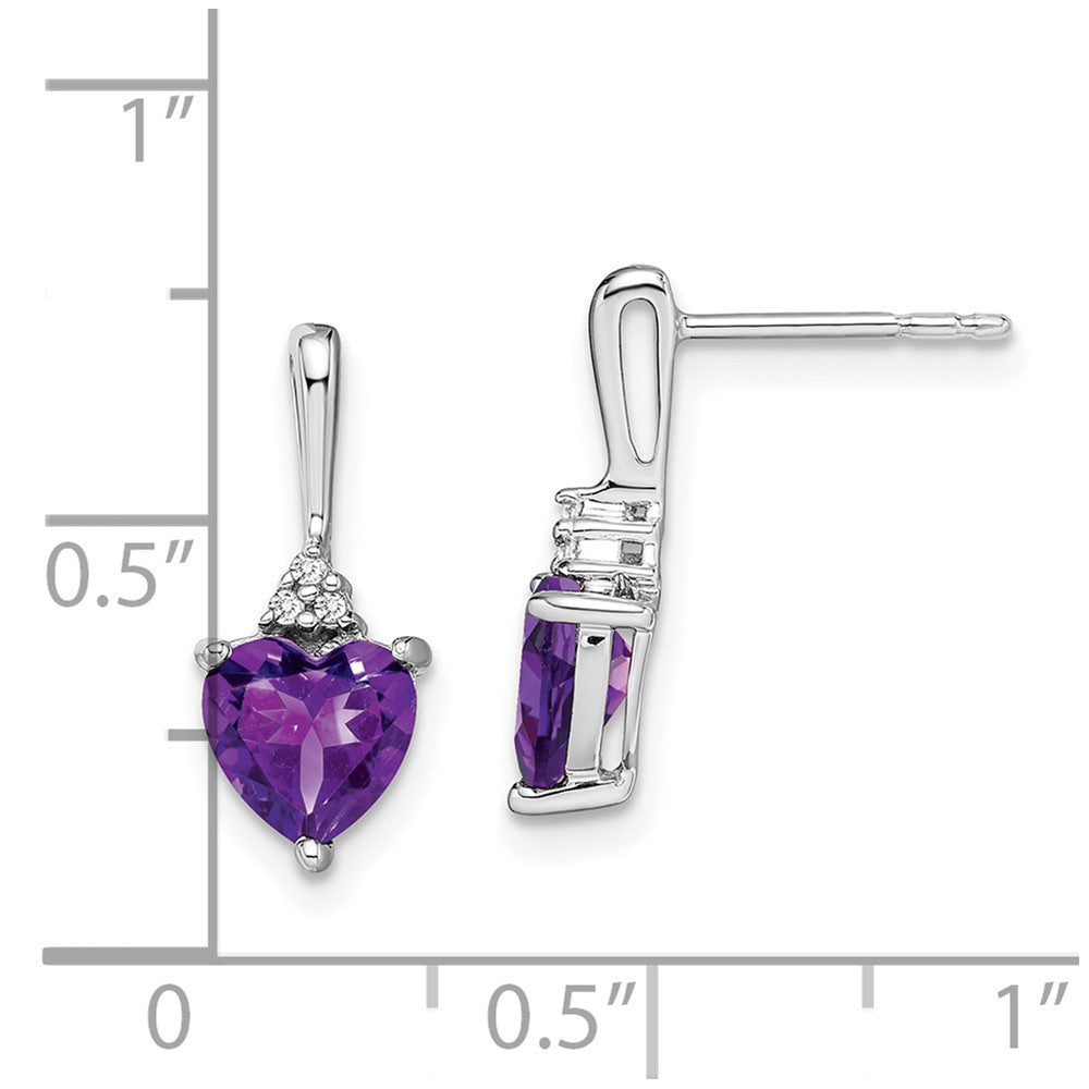 14k White Gold Amethyst and Real Diamond Heart Earrings EM7029-AM-003-WA