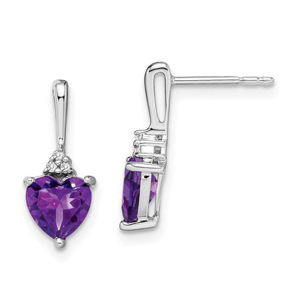 14k White Gold Amethyst and Real Diamond Heart Earrings EM7029-AM-003-WA