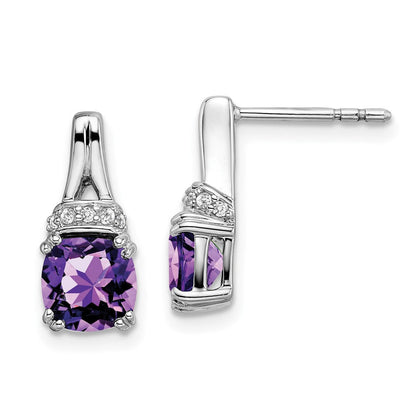 14k White Gold Amethyst and Real Diamond Earrings EM7074-AM-007-WA