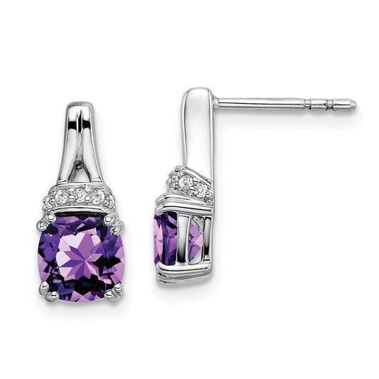 14k White Gold Amethyst and Real Diamond Earrings EM7074-AM-007-WA